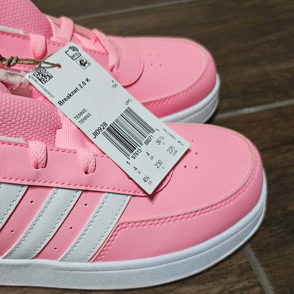 Adidas Breaknet Lifestyle Court Girls Pink & White Lace Sneakers - Picture 9 of 11